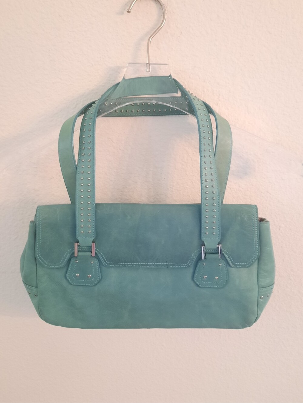 Turquoise Studded Shoulder Bag - Women